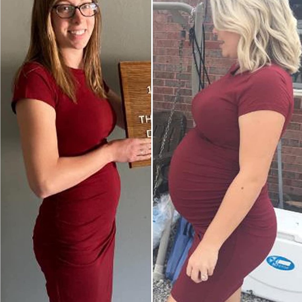 Burgundy RUCHED CASUAL MIDI BODYCON DRESS - Picture 5 of 7